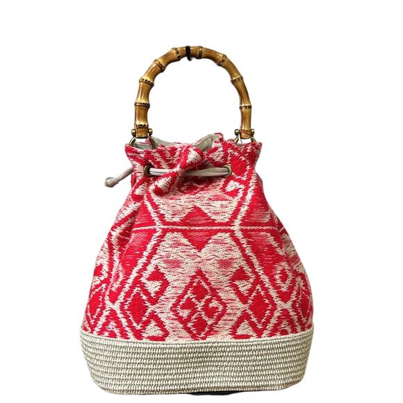 Women's Italian Via Mail bag boho handmade with Bamboo Handle - Picture 2 of 8